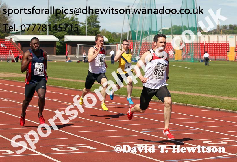 Chris Ferguson (Gateshead) wins senior mens 100 metres, North Eastern Championships, Gateshead International Stadium.  Photos: David T. Hewitson/Sports for All Pics